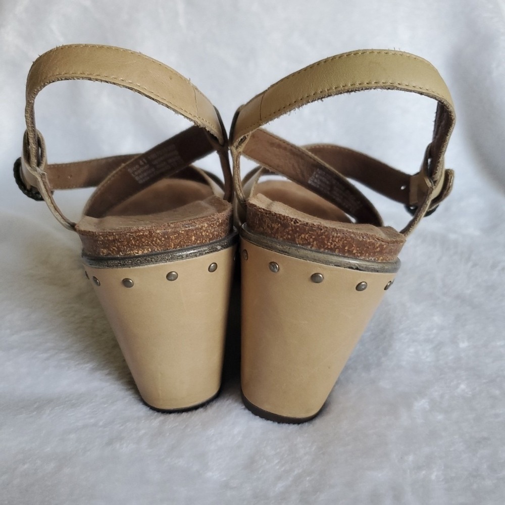 Dansko Frida Wedge Sandals 10.5 Brown Leather Criss Cross Buckle Ankle Strap 41 - Picture 6 of 11